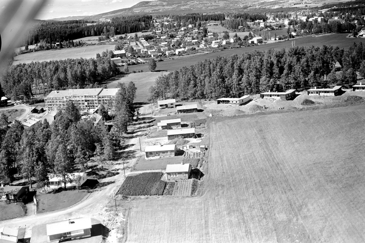 Widerøes Flyveselskap A/S, Flyfoto, Børstad, Edvard Munchsveg, villaer, bygging av boligblokk i Børstadalleen 21, Børstadlunden, mot Solvang.