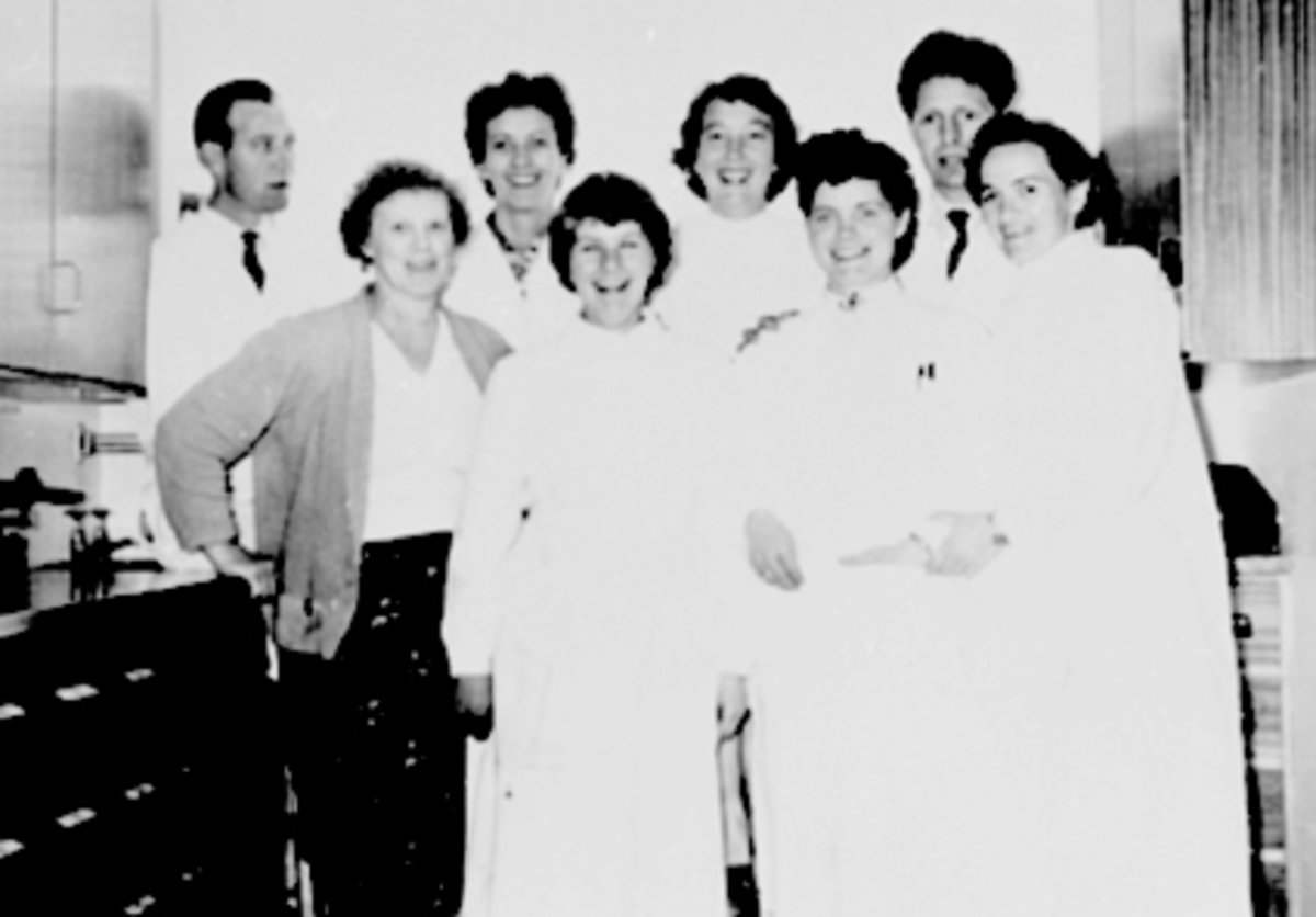 Anno Domkirkeodden, GRUPPE 8 ANSATTE VED LØVEAPOTEKETVaskehjelp, Kari Kristiansen, Bodil Engh, Ulla NilsenBak:H. H. R. , R. Mork, E. Holmen, A. Johansen Løveapoteket var Hamars andre apotek, og åpnet sine døre 31. oktober 1891 i Strandgata 55. Her ble apoteket værende fram til det flyttet til Torggata 72 i 1975. Fra f…