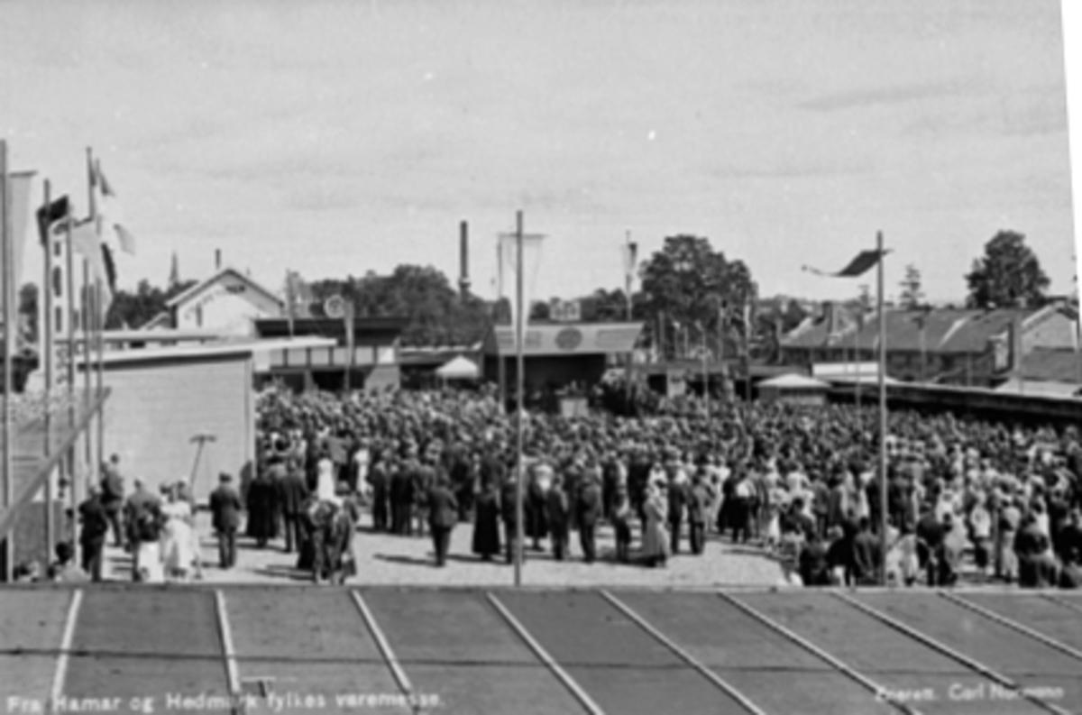 Anno Domkirkeodden, VAREMESSE PÅ RIDEHUSET, FRA HAMAR OG HEDMARK FYLKES VAREMESSE I 1933, PUBLIKUM, STORHAMARGATA 100