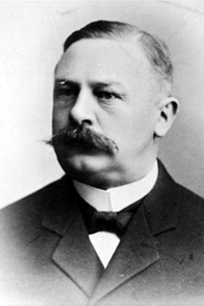 Anno Domkirkeodden, PORTRETT KJØPMANN OG BANKSJEF GABRIEL PLATOU, 27-01-1858 - 06-06-1911. HAN VAR ORDFØRER I HAMAR FRA 1902-1910. FORMANN I HAMAR HANDELSSTANDS FORENING I 1894-96 OG 1898.