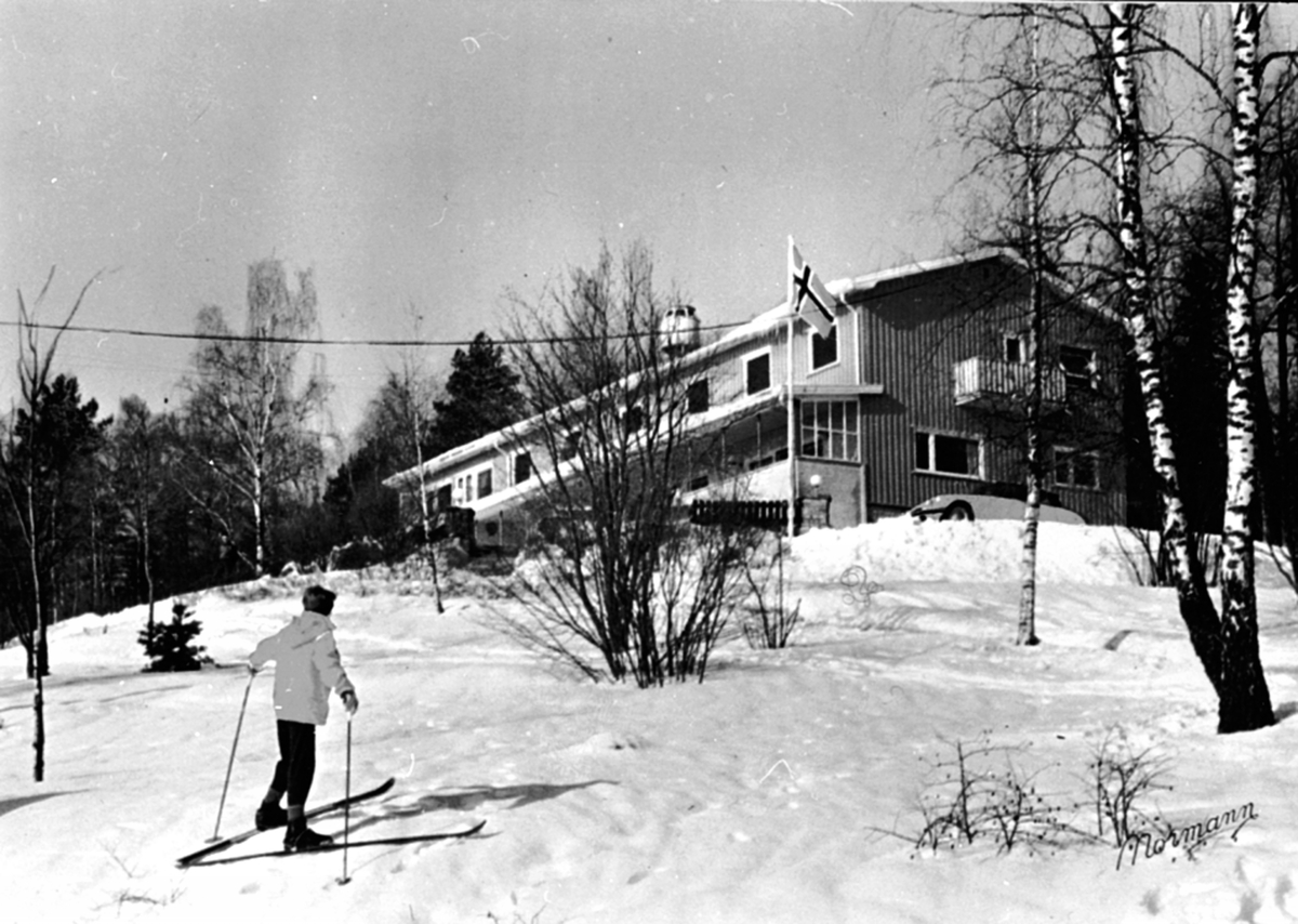 Anno Domkirkeodden, Alhaug, Hedmarktoppen, vinter, Furnes. Folk på ski.