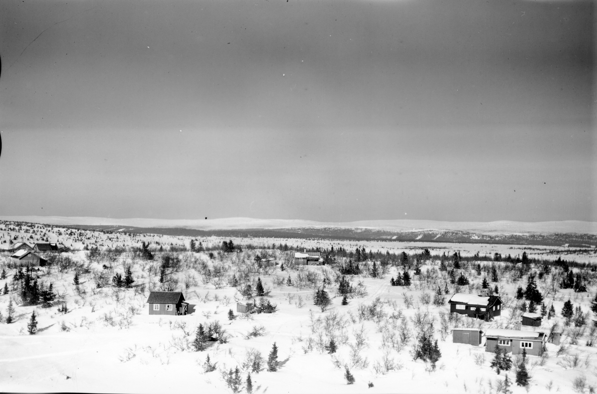 Widerøes Flyveselskap A/S, Flyfoto av bebyggelse i vinterlandskap på Sjusjøen, Ringsaker Almenning.
