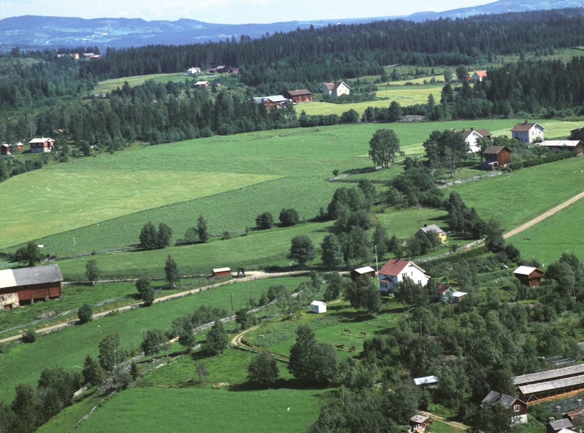 Widerøes Flyveselskap A/S, Flyfoto, Røisheim, pelsdyrfarm, Brøttum, Ringsaker.