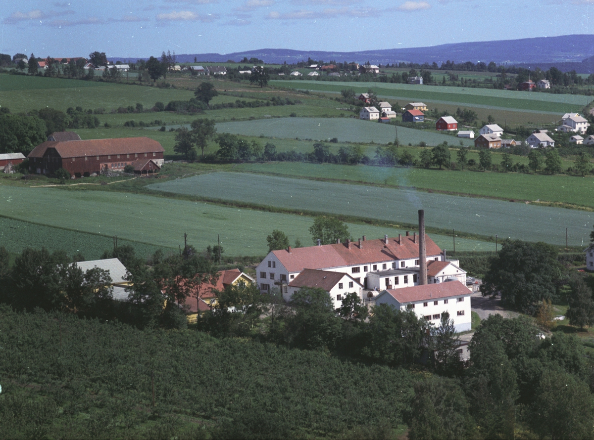Widerøes Flyveselskap A/S, Flyfoto, Nes Meieri, bebyggelse, låve, Prestegarden, Nes, Hedmark.