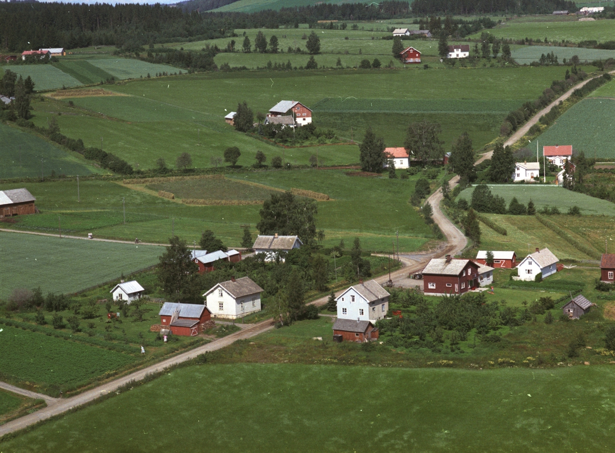 Widerøes Flyveselskap A/S, Flyfoto, Grini med bebyggelse rundt, Mølstadvegen, Nes, Hedmark.