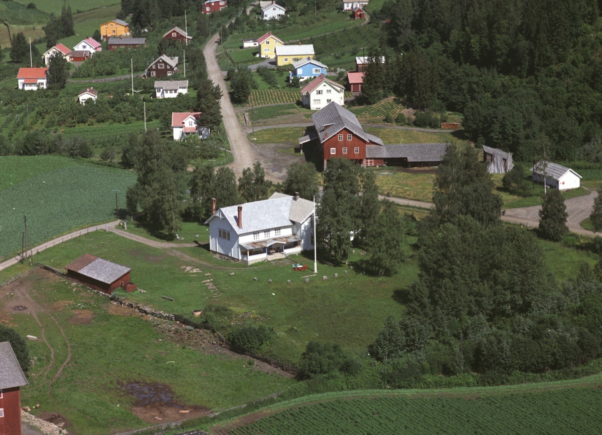 Widerøes Flyveselskap A/S, Flyfoto, boliger, Fredvang, forsamlingslokale, Nes Frørenseri, Nes, Hedmark.