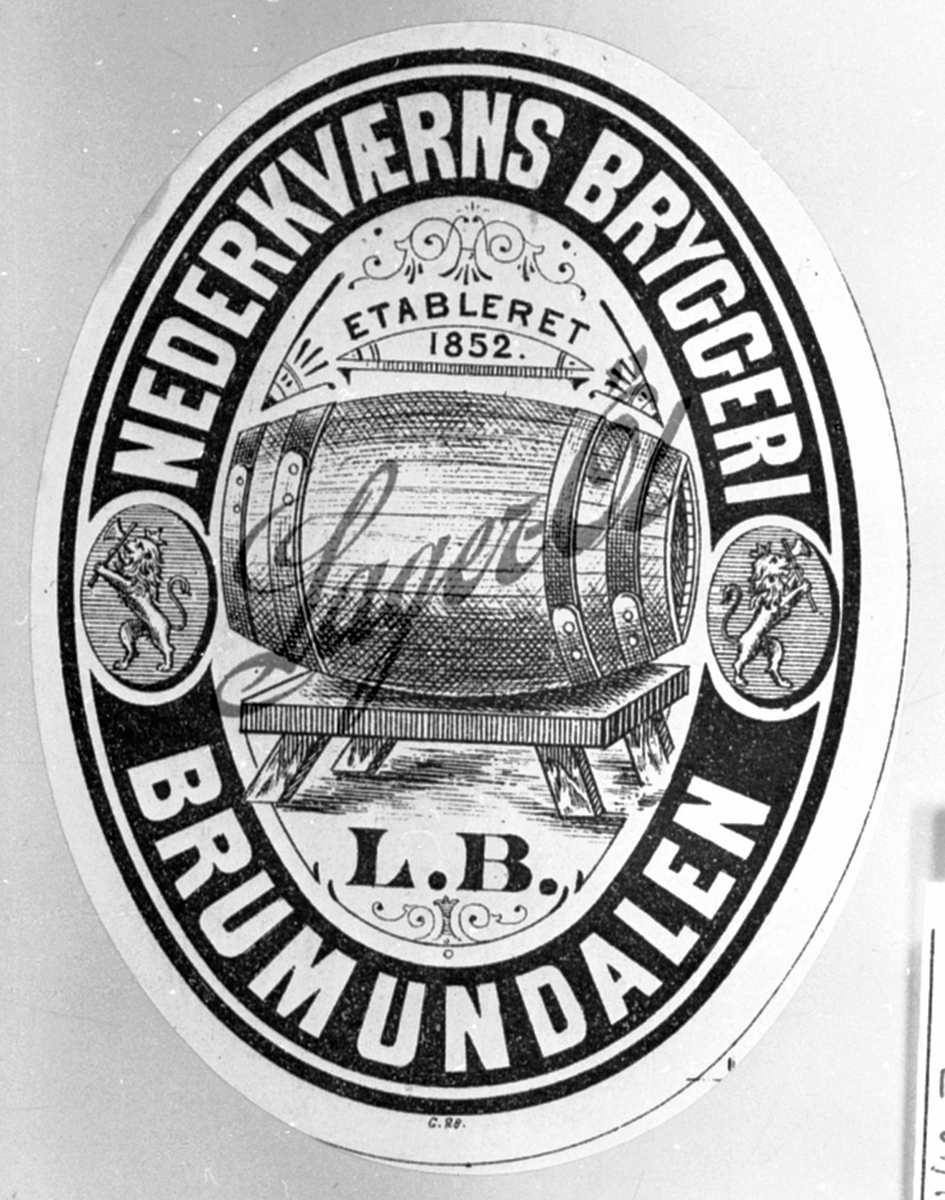 Anno Domkirkeodden, Etikett for flaskeøl, lagerøl, Nederkværns Bryggeri, etablert 1852, Nederkværn, Brumunddal, Ringsaker.
