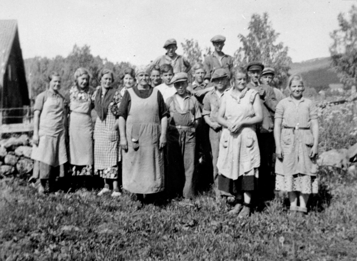 Anno Domkirkeodden, Gruppe arbeidere rensker ugras på Nerkvern, Brumunddal.