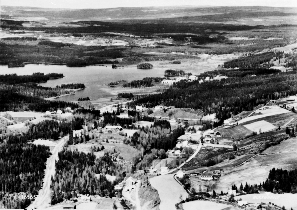 Anno Domkirkeodden, Flyfoto, Næroset, Næra, Åsmarka i bakgrunnen.