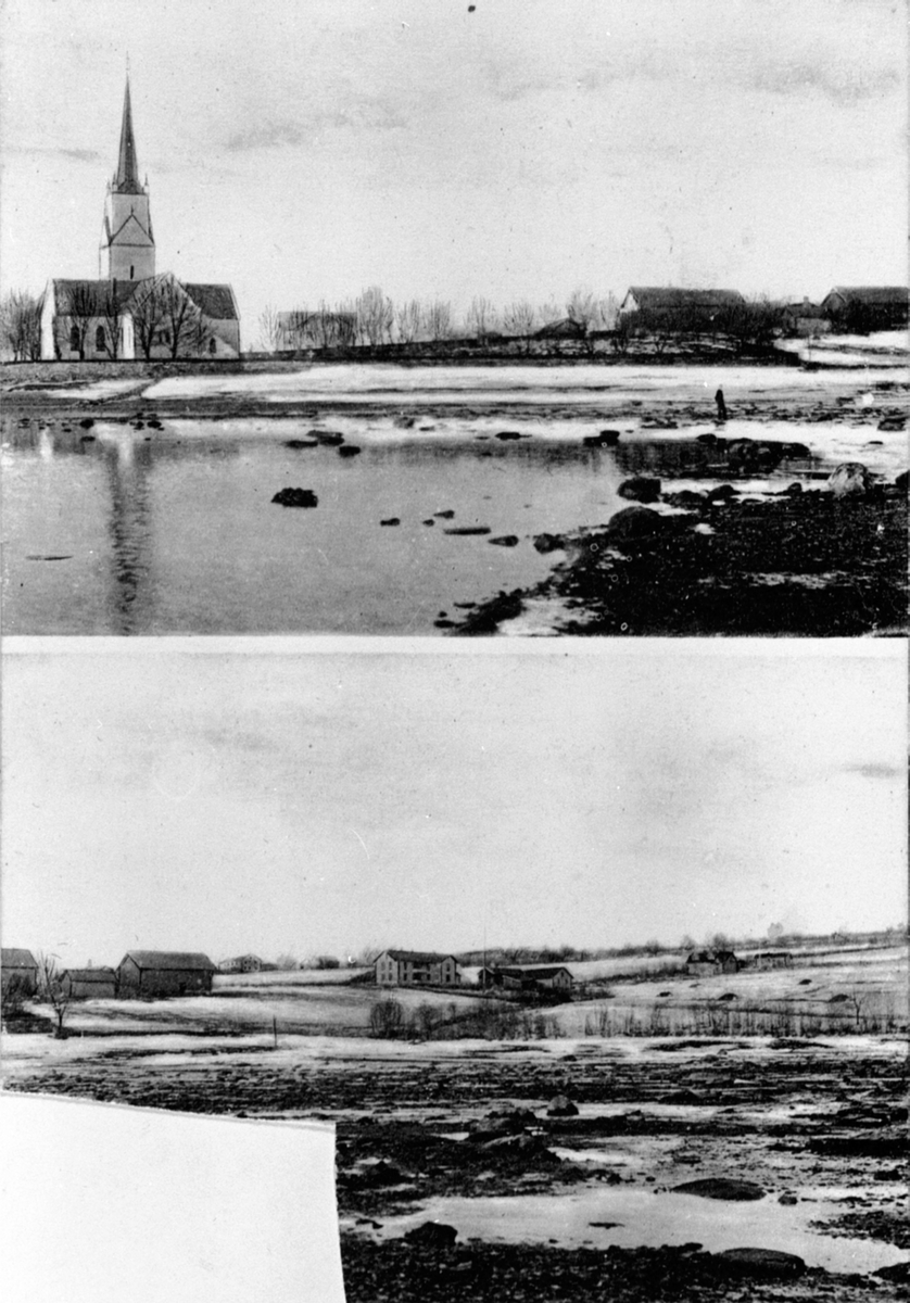 Anno Domkirkeodden, Nes Kirke, Tingnes, Hedmark. Stenersens skysstasjon. Kunstner og forograf Martin Finborud sitt hus. Todelt postkort.