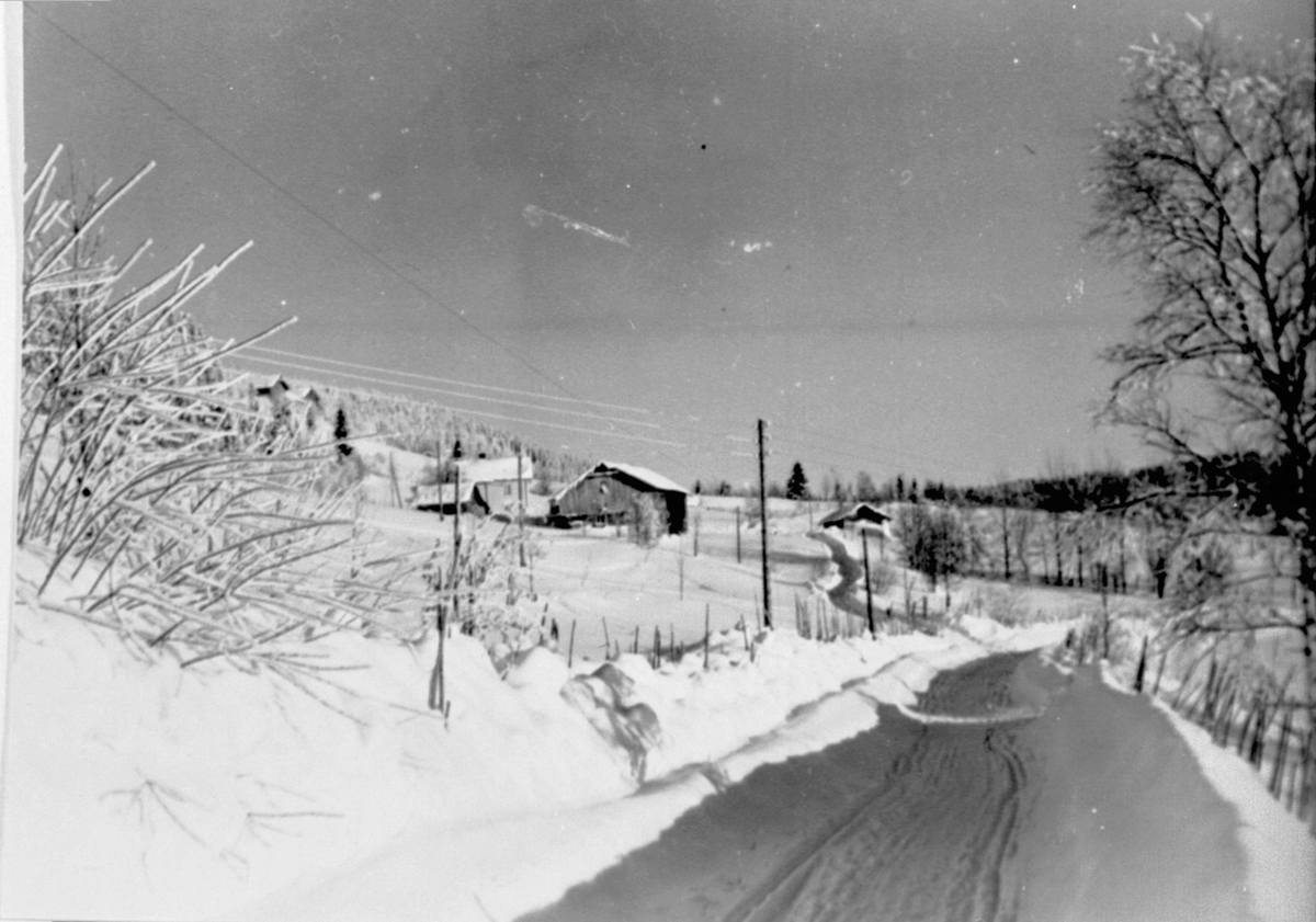 Anno Domkirkeodden, Oversikt Ellefsæther østre, gardsveg, vinter, Ellefsæterhøgda, Ringsaker.