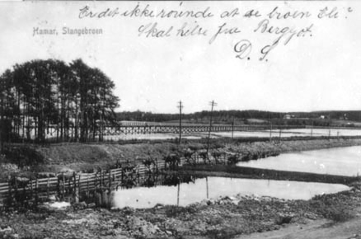 Anno Domkirkeodden, OVERSIKT STANGEBRUA, TREBRU MOT BEKKELAGET. POSTKORT.