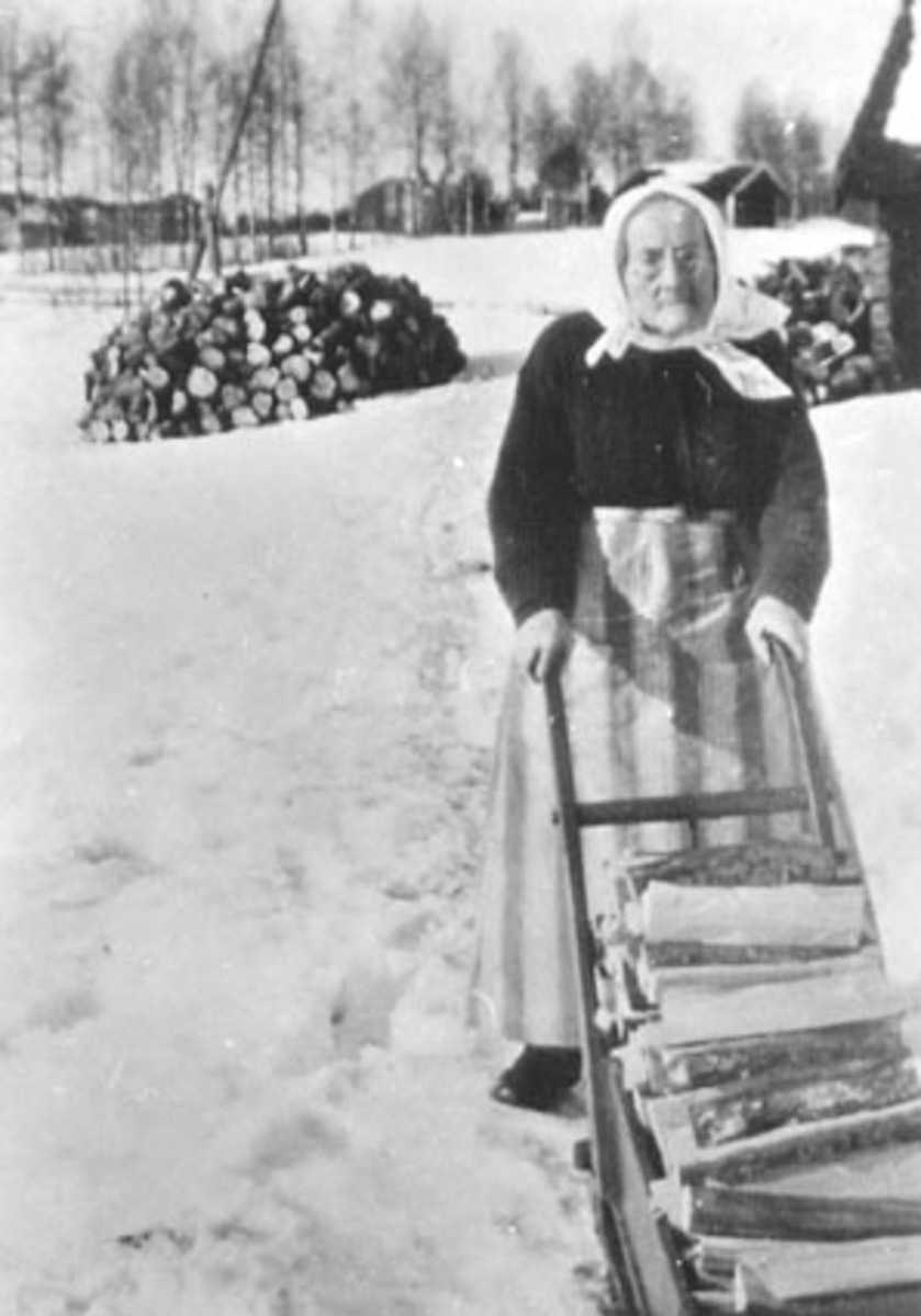 Anno Domkirkeodden, RANDI MÆHLUM, MED SKAUT, FORKLE, HENTER INN VED PÅ KARMKJELKE, MÆHLUM SØNDRE, VALLSET, .