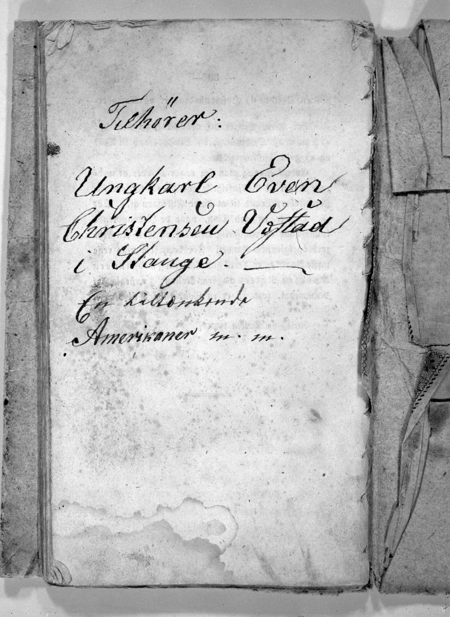 Normann Helger, INNSKRIFT I BOK (BIBEL ?), UNGKAR EVEN CHRISTENSEN, VESTAD, STANGE, UTVANDRET TIL USA