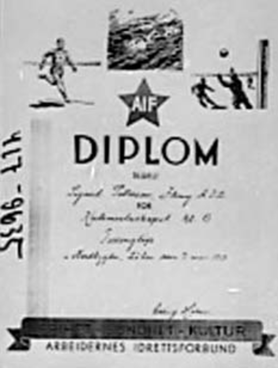 Anno Domkirkeodden, DIPLOM FRA HEDMARK AIF, ARBEIDERNES IDRETTSFORBUND TIL SIGURD PETTERSEN, KRETSMESTER TERRENGLØP, ILSENG