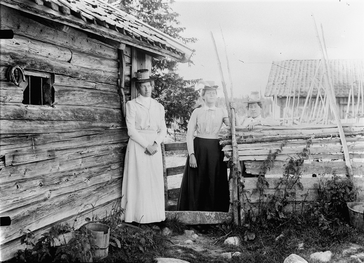 Mina Skraastad, Tre kvinner med hatter ved ei hytte med skigard.