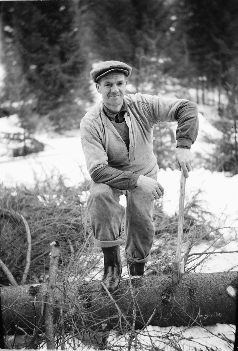 Håkon Prestkværn, Ukjent mann kvister et tre med øks i skogen.