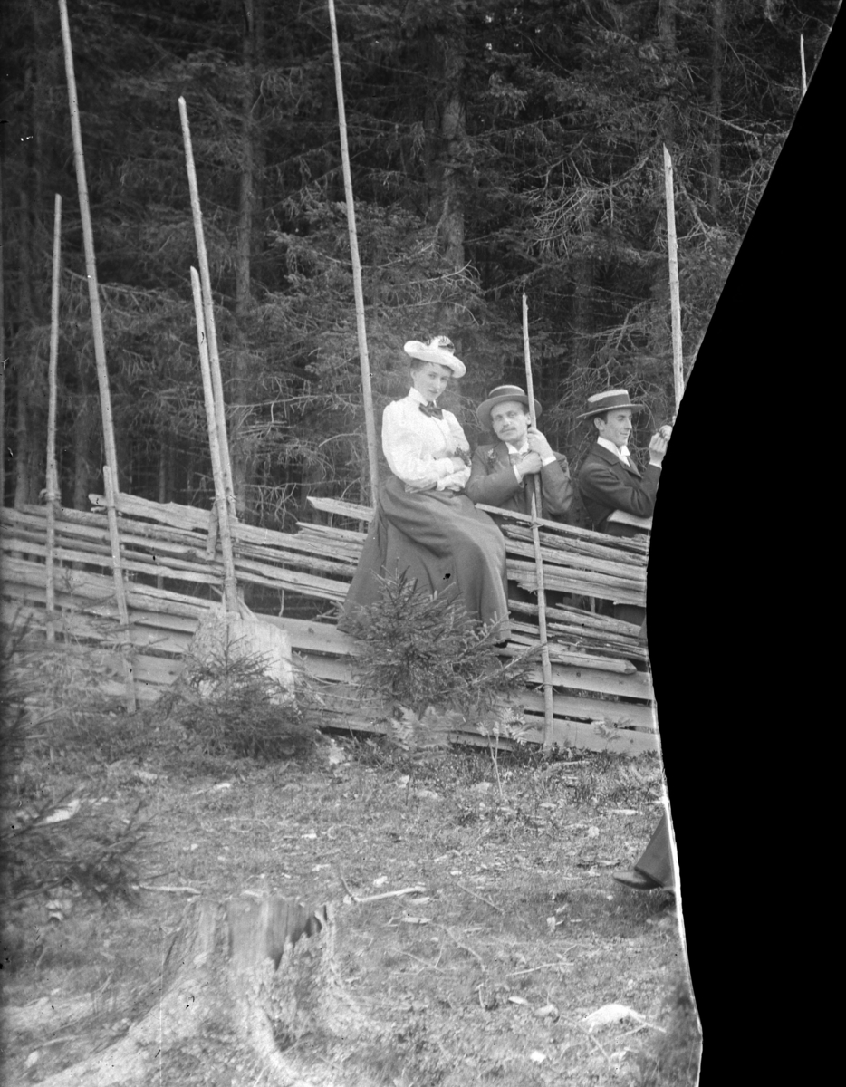 Martin Finborud, To menn og ei kvinne på en skigard.