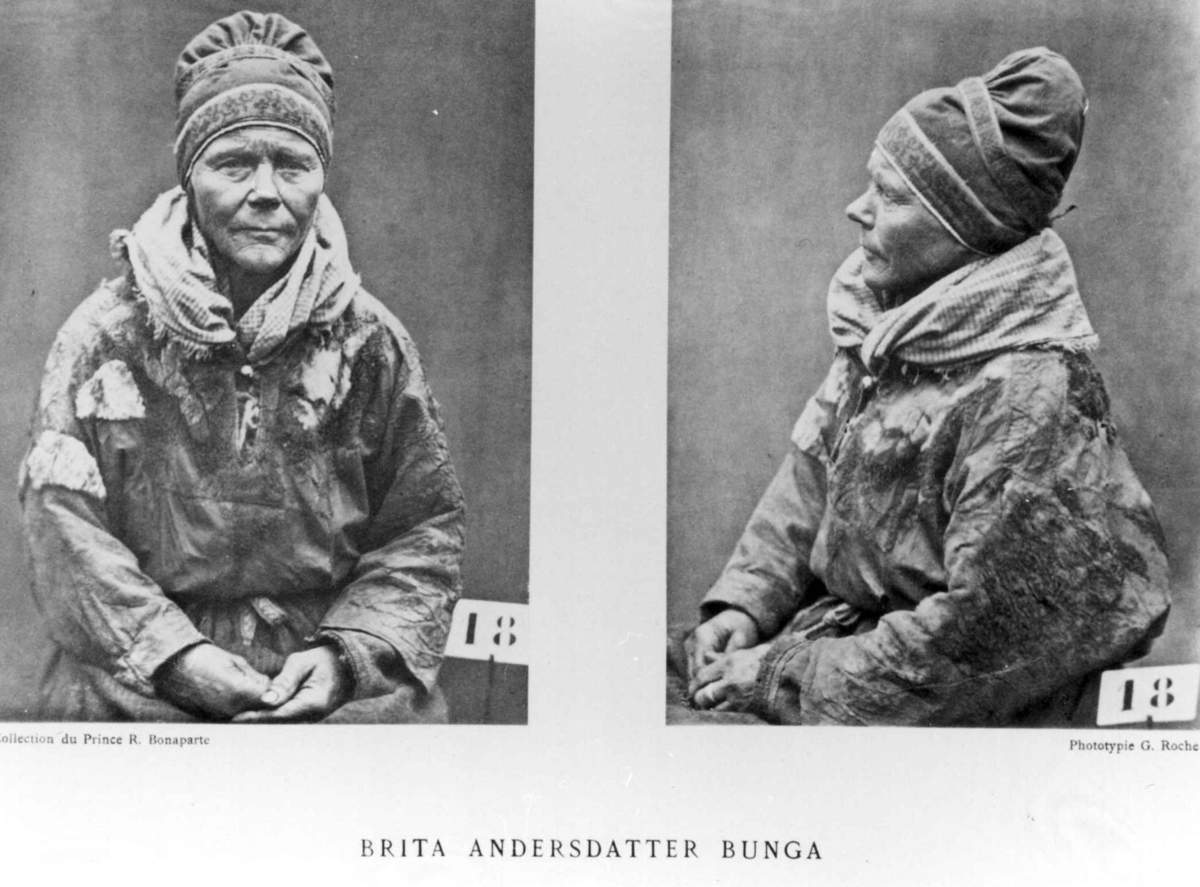 G. Roche, Roland Bonaparte sin samling. Portrett av Brita Andersdotter (Ponga) Bunga. Inngår i Bonapartes sameportretter som nr. 18. Bonaparte
