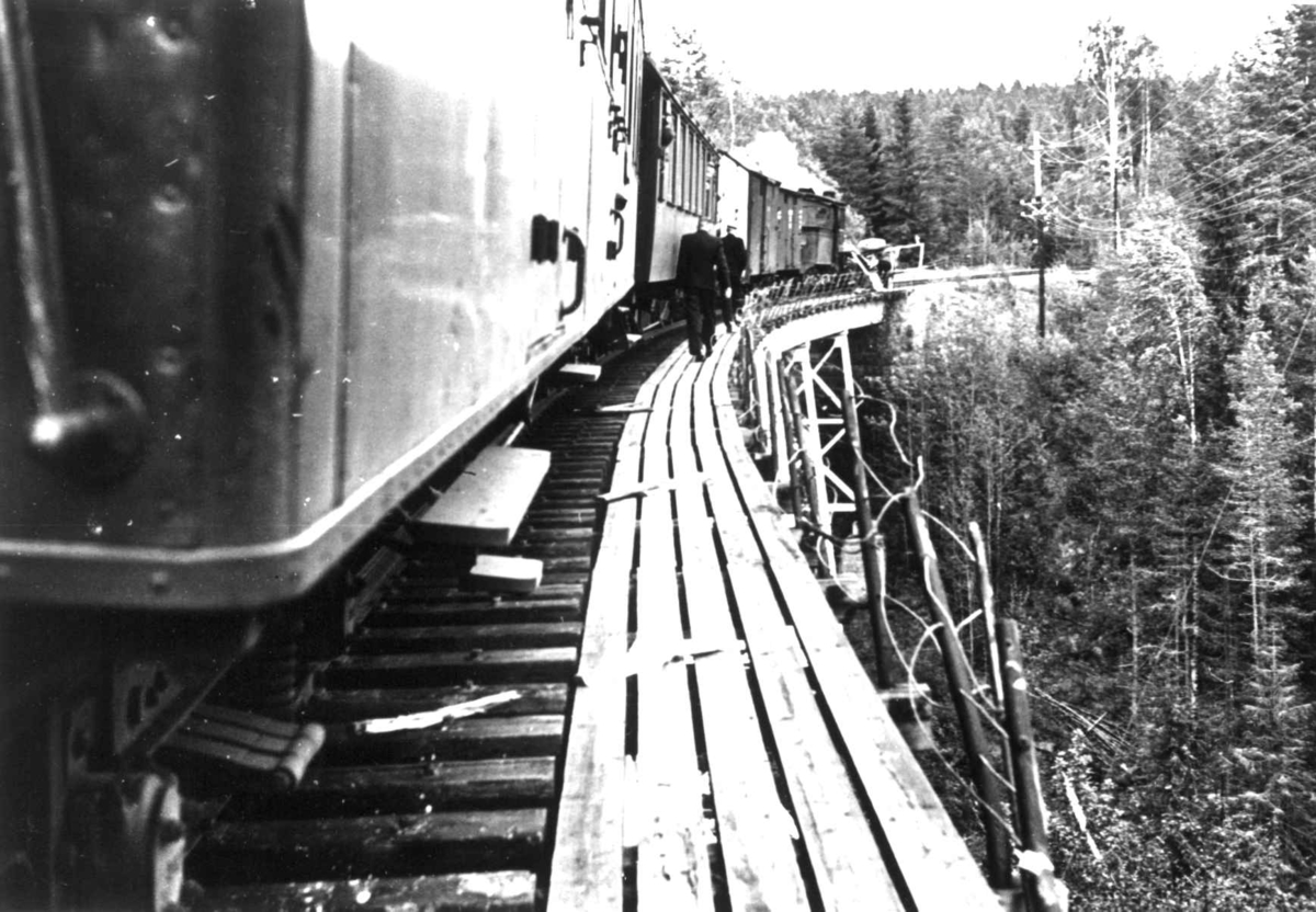 Anna Grostøl, Jernbanebro med tog. Sør for Røros, nord for Koppang, Hedmark 1939.