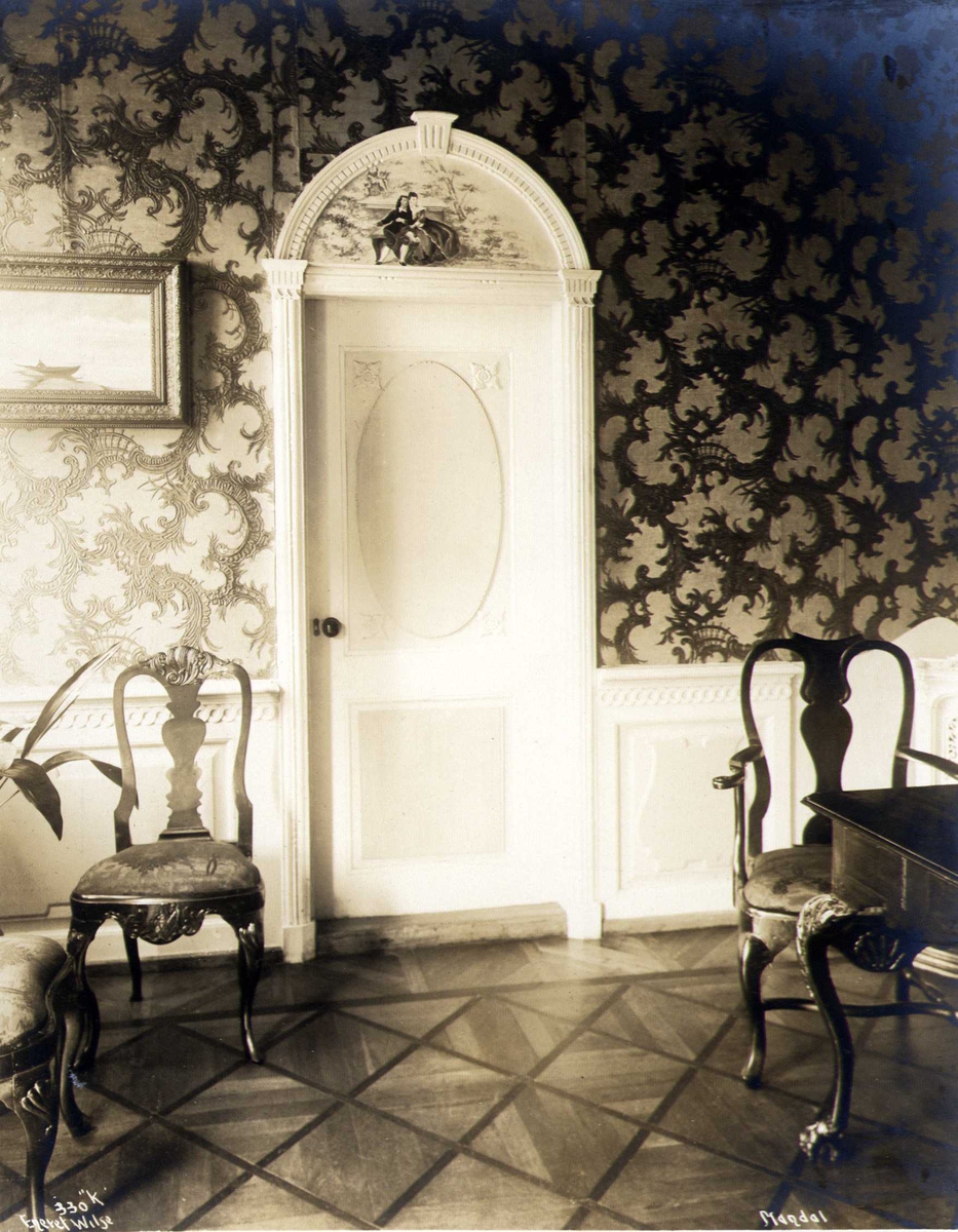 Anders Beer Wilse, Interiør, Halse, Mandal, Vest-Agder. Fotografert 1912. Konsul Bugges villa.
