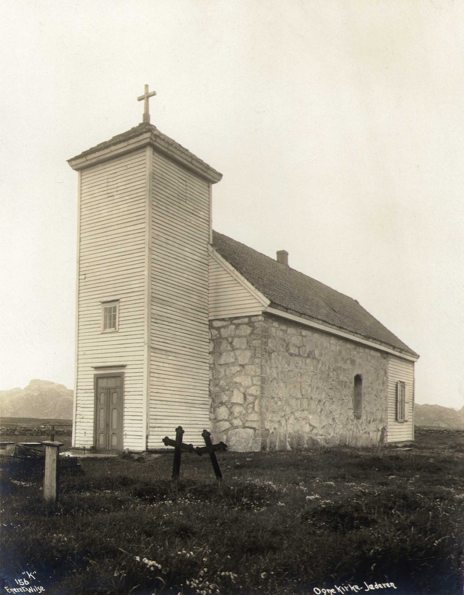 Anders Beer Wilse, Ogna kirke, Hå, Rogaland. Kirken ble bygget 1250 og brant ned i 1991. Fotografert 1912.