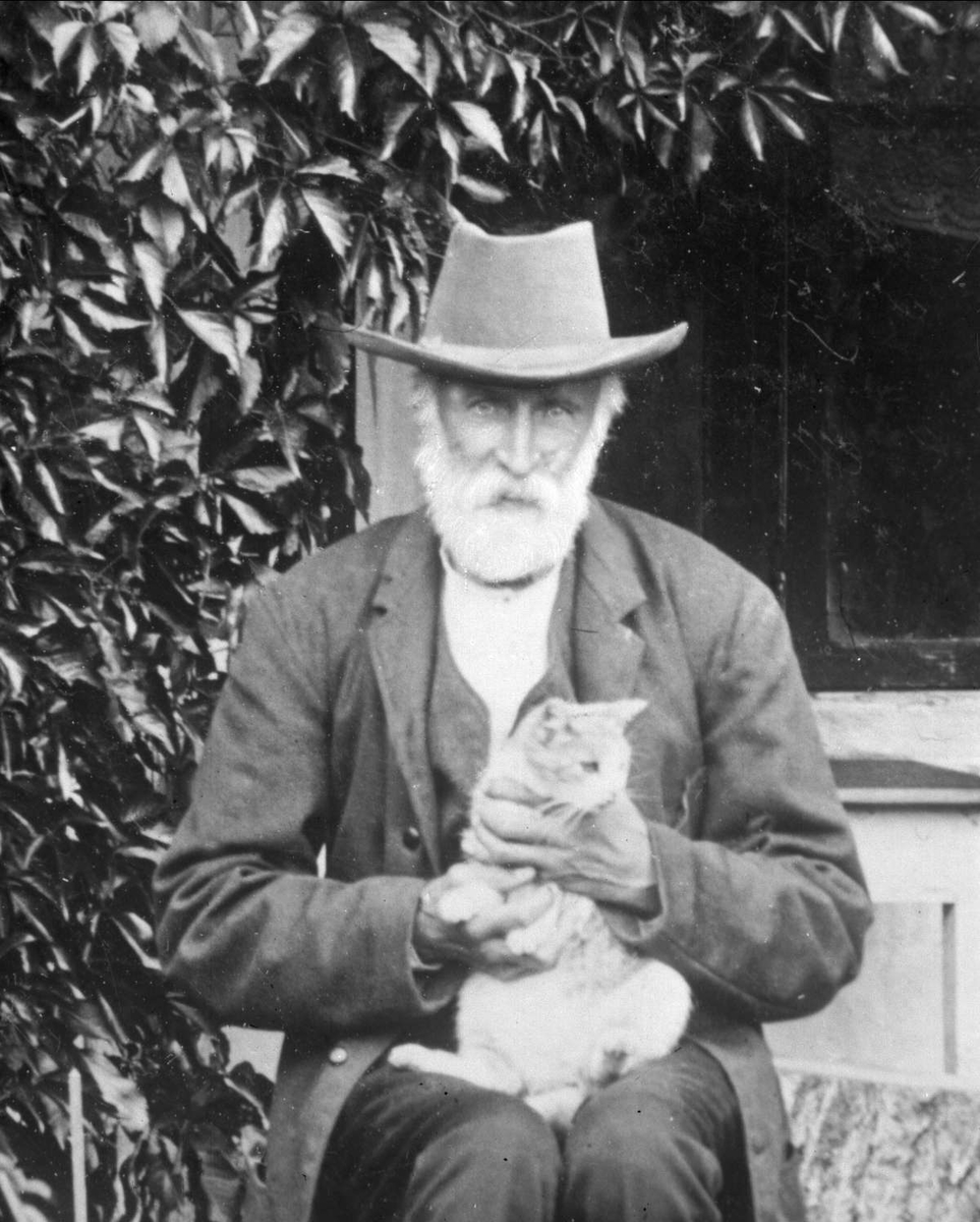 Gustav Borgen, Avfotografering. Portrett, eldre mann med katt på fanget.