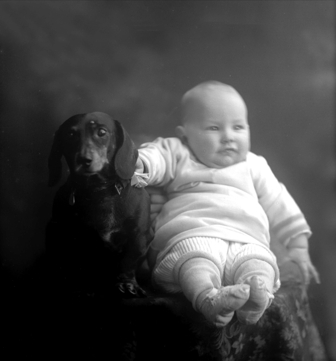 Gustav Borgen, Portrett, spebarn og dachshund.