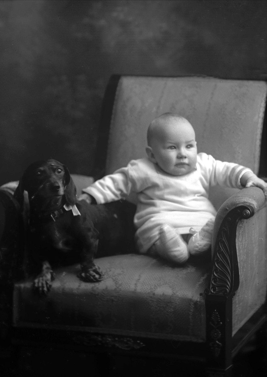 Gustav Borgen, Portrett, spebarn og dachshund.