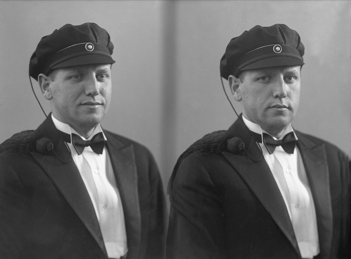 Gustav Borgen, Portrett, to eksponeringer, mann med studentlue. Bjørn Vormtun.