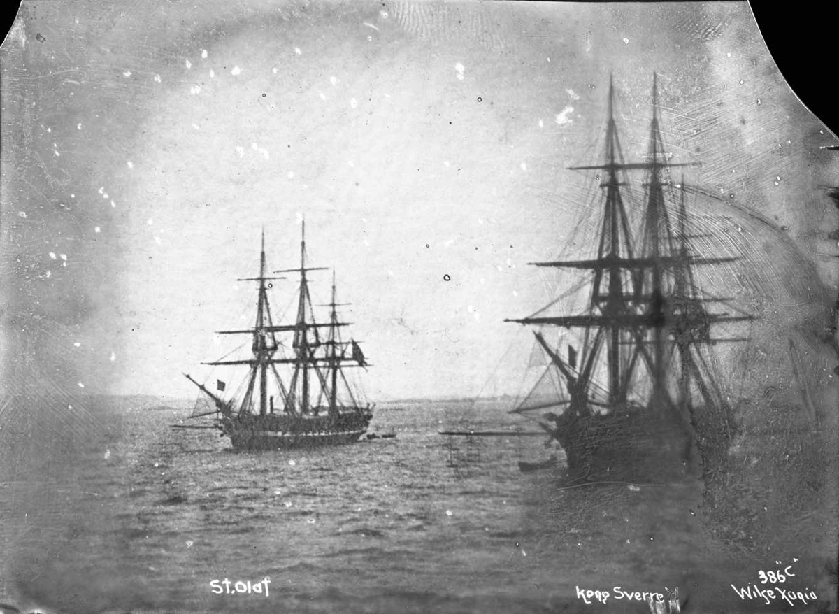 Anders Beer Wilse, Kong Sverre (b. 1860, Karljohansvern Verft, Horten) og St. Olav (b. 1856, Karljohansvern, Horten), marine fregatter