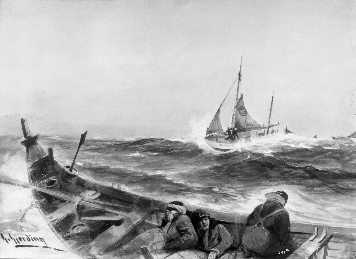 Anders Beer Wilse, Redningsskøyte 23, Nordland II (b. 1910, AS Brødrene Marcussen, Lyngør), maleri