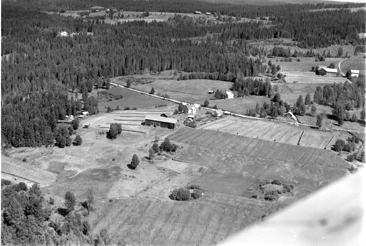 Widerøes Flyveselskap A/S, Flyfoto av Bjørklisvea, Åsmarka, Ringsaker. I midten, nedre Bjørklisvea, oppe til høyre øvre Bjørklisvea , Bak til venstre, Syljusvangen. Bakerst Sæterlien