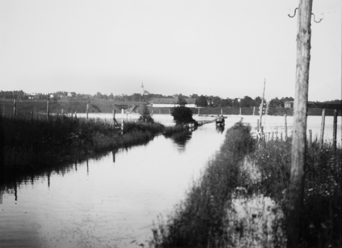 Ukjent, Vangsvegen, Åkersvika, Midtsranda, storflommen 1927. Oversvømmelse, Mjøsa.
