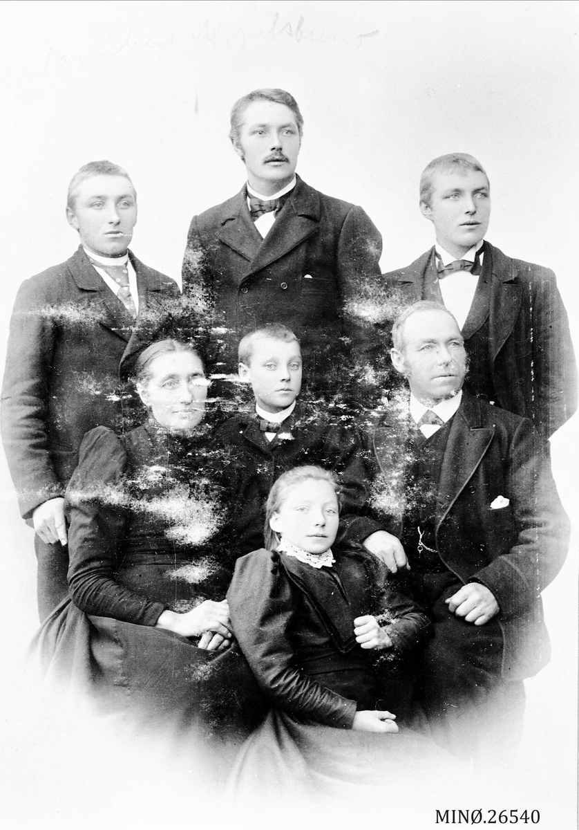 Henrik Augustinsson Stinessen, Familiebilde. Familien Nyutstumoen omkring 1900. Bak fra v: Morten f. 1877, Jens f. 1876, Simen f. 1880 I midten fv:Anne f. 1845, Jon f. 1889, Simen f. 1843 Foran: Gjertrud f. 1887