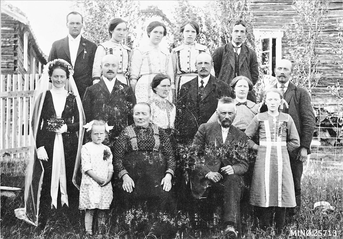 Iv. Olsen, Gruppebilde, Bryllup i Simesnsgjelta i Dalsbygda 4/7-1914 Eli Anna Gjelten og Erik Grue