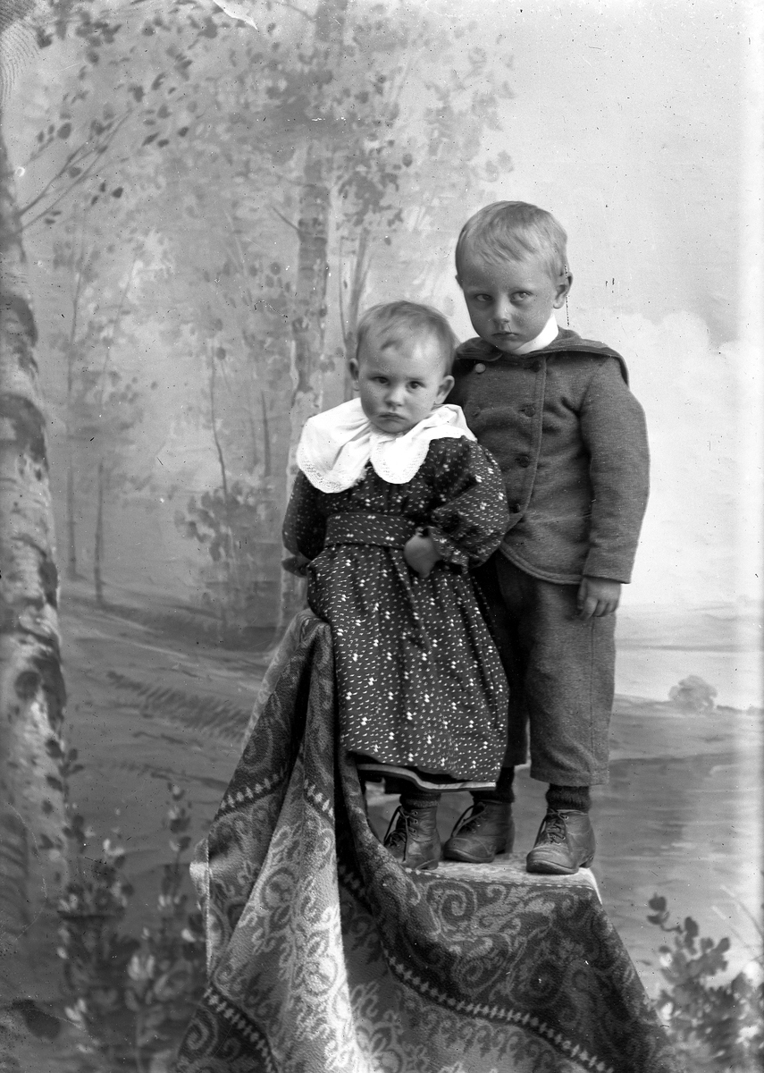 Jakob Jakobsen Engerdal, To barn, gutt og jente, veldig alvorlige.