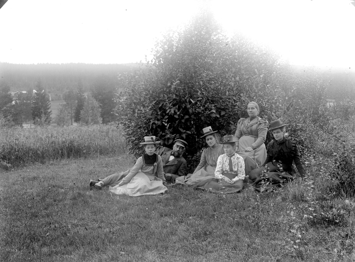Jakob Jakobsen Engerdal, Familiegruppe, piknik i det grønne. Familien Andreas og Lise Hafnor, Høymo/Høimo