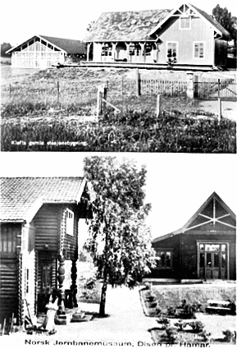 Anno Domkirkeodden, NORSK JERNBANEMUSEUM, DISEN, 2 DELT POSTKORT, KLØFTA, BESTUM, ILSENG GAMLE STASJONSBYGNINGER