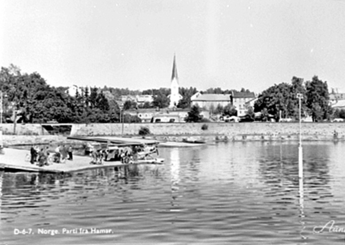 Anno Domkirkeodden, FRA MJØSA MOT HAMAR BRYGGE, SJØFLY, FOLK, HAMAR DOMKIRKE