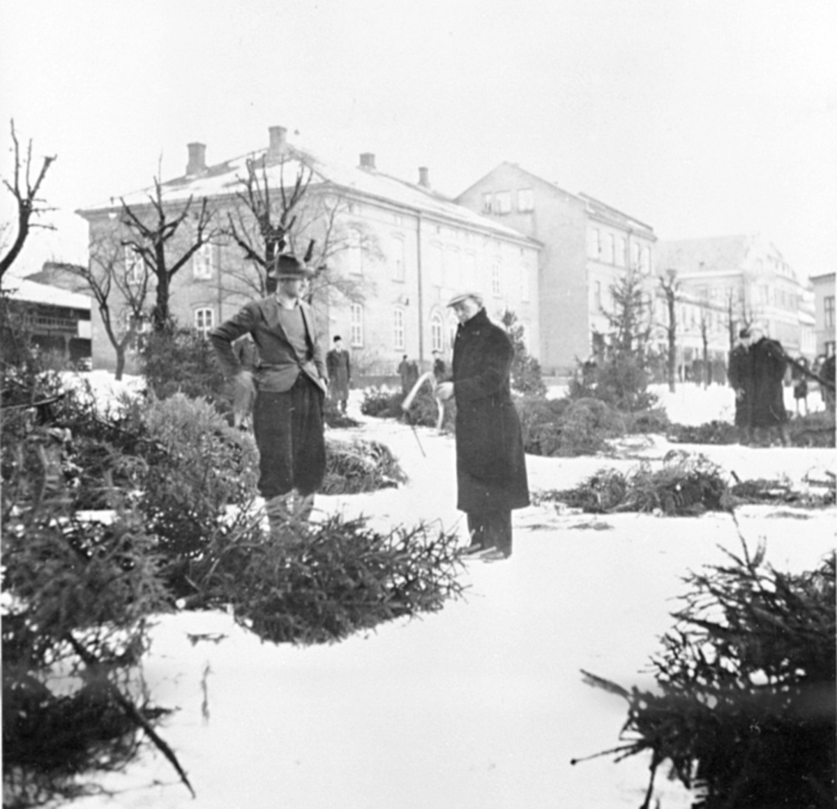 Anno Domkirkeodden, JULETRESALG, STORTORGET, KAFE ROYAL, TORGGT. , VINTERFørste julen etter frigjøringen, da alle skulle ha segjuletre