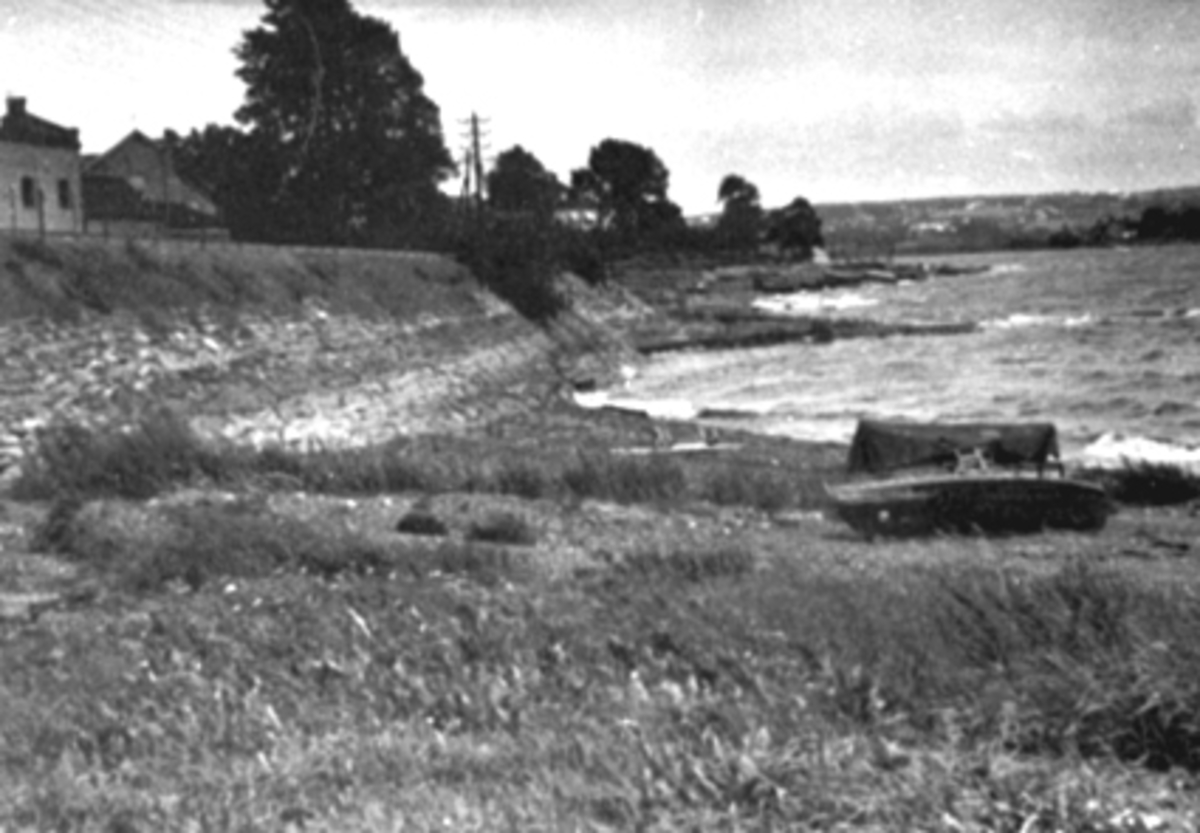 Anno Domkirkeodden, Mjøsa ved Koigen, Hamar, jernbanefylling, robåter,