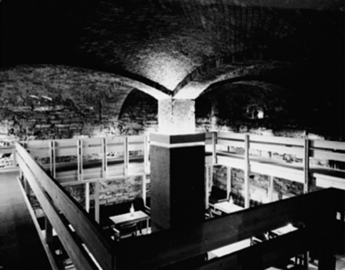 Anno Domkirkeodden, HAMAR BRYGGERI, BRYGGERIGATA 12, GILDEHALLEN ETTER OMBYGGING, INTERIØRARKITEKT EDVIN HELSETH