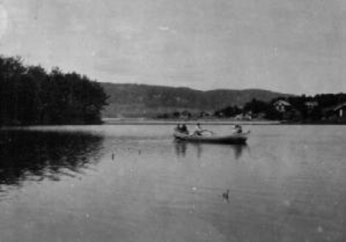 Anno Domkirkeodden, Robåt på Mjøsa ved Moelvas utløp nedenfor Strand Brænderi.