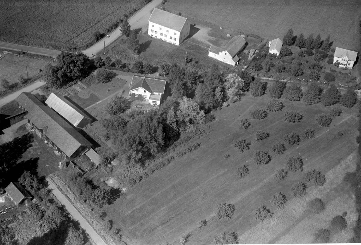 Anno Domkirkeodden, Flyfoto av Ringsaker Middelskole, lensmann Halvorsens hus, Wiiks villa.