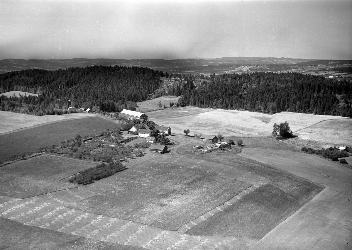Anno Domkirkeodden, Flyfoto Eik, Helgøya, huset i Bakkely (revet) til høyre.