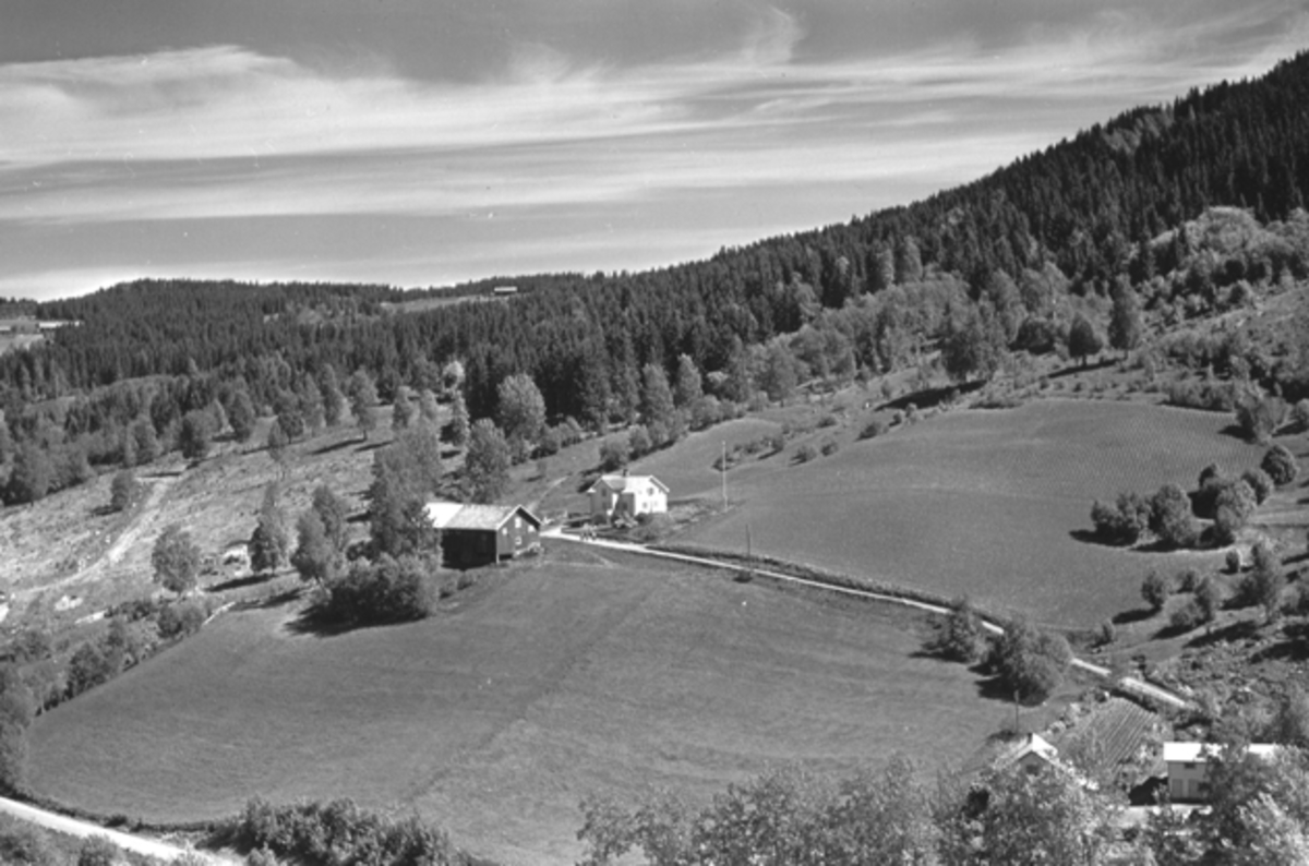Widerøes Flyveselskap A/S, Flyfoto av ukjent gardsbruk, Nordåsvegen, Brumunddal.