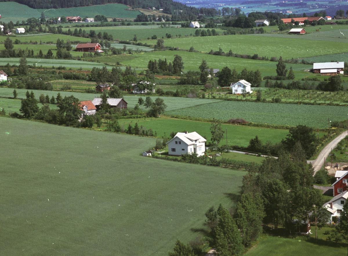 Widerøes Flyveselskap A/S, Flyfoto, landskap, utsikt mot Hoelstad og Furnes, Nes, Hedmark.