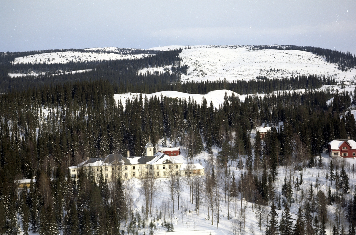 Widerøes Flyveselskap A/S, Flyfoto av Mesnalien kursted, Ringsaker. Vinter.