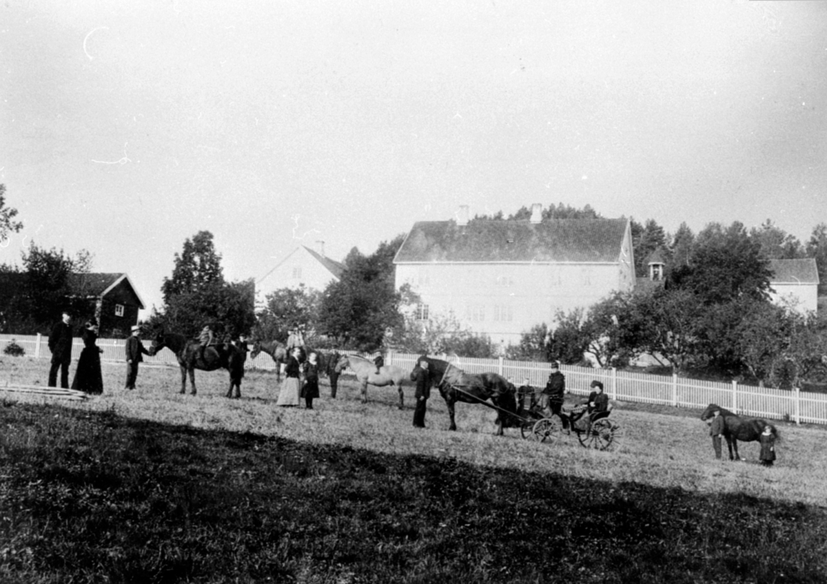Anno Domkirkeodden, Folk og hester oppstillt på Bråstad nedre, Vardal, Oppland.